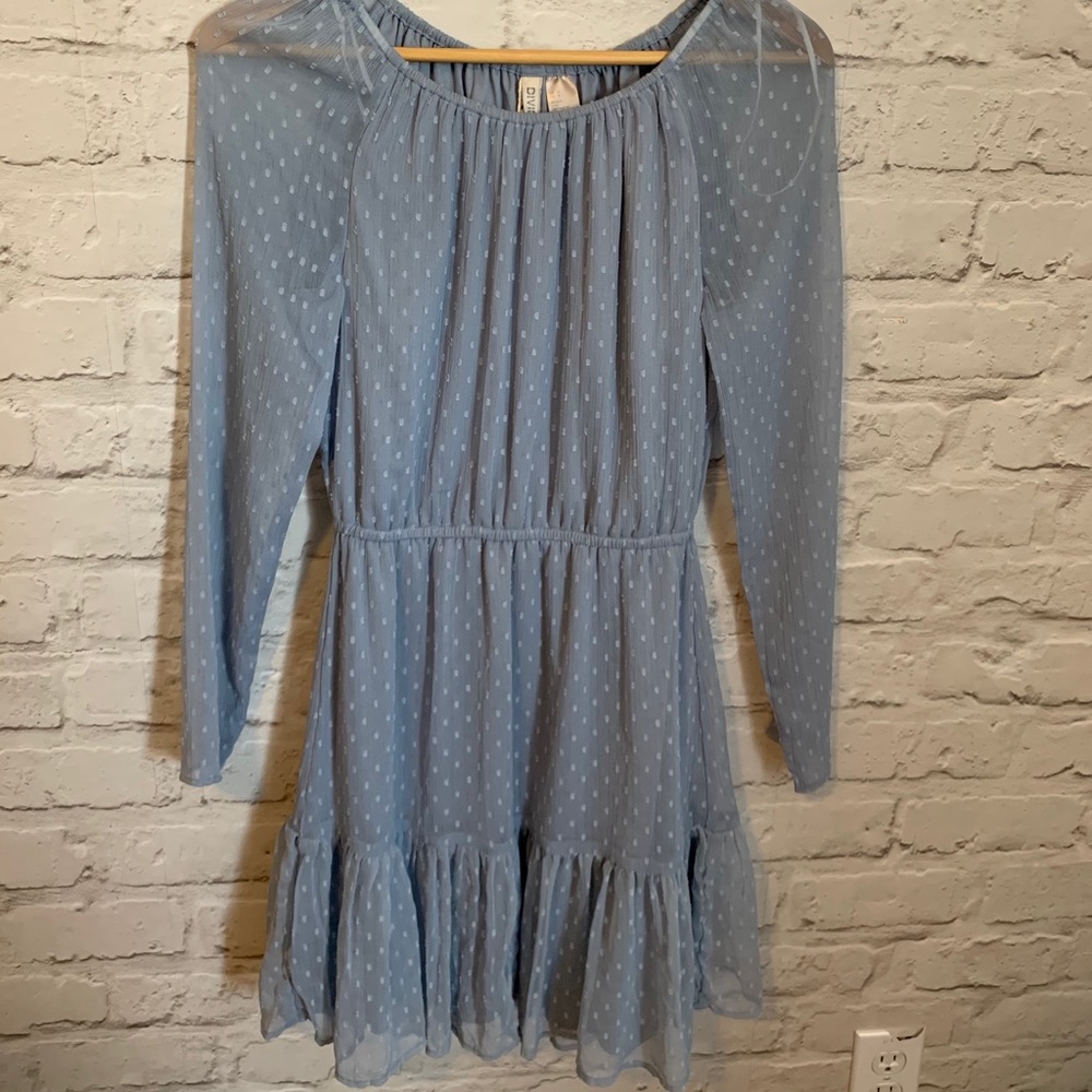 H&M Women’s Blue Polka Dot Off-shoulder Mini Dress